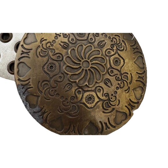 Vtg Leather Discs & Brass Concho Western Boho Adjustable Belt 40" Y2K 2000s 00s - Picture 8 of 8